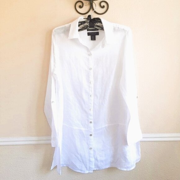 Tahari 100% Linen Button Down Tunic White Small - Picture 1 of 9